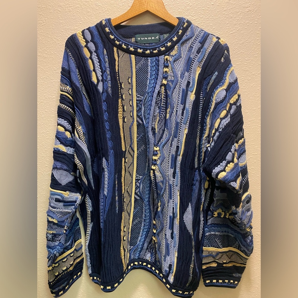 Tundra Men's Multicolor Textured Vintage Crewneck Sweater -Large